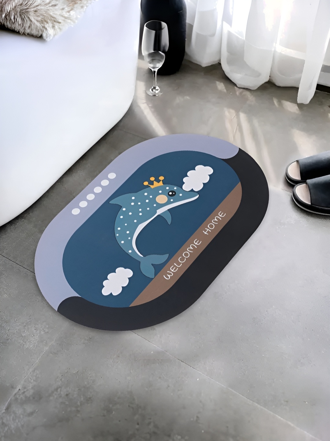 

UMAI Blue Printed 240 GSM Anti-Skid Bath Mat