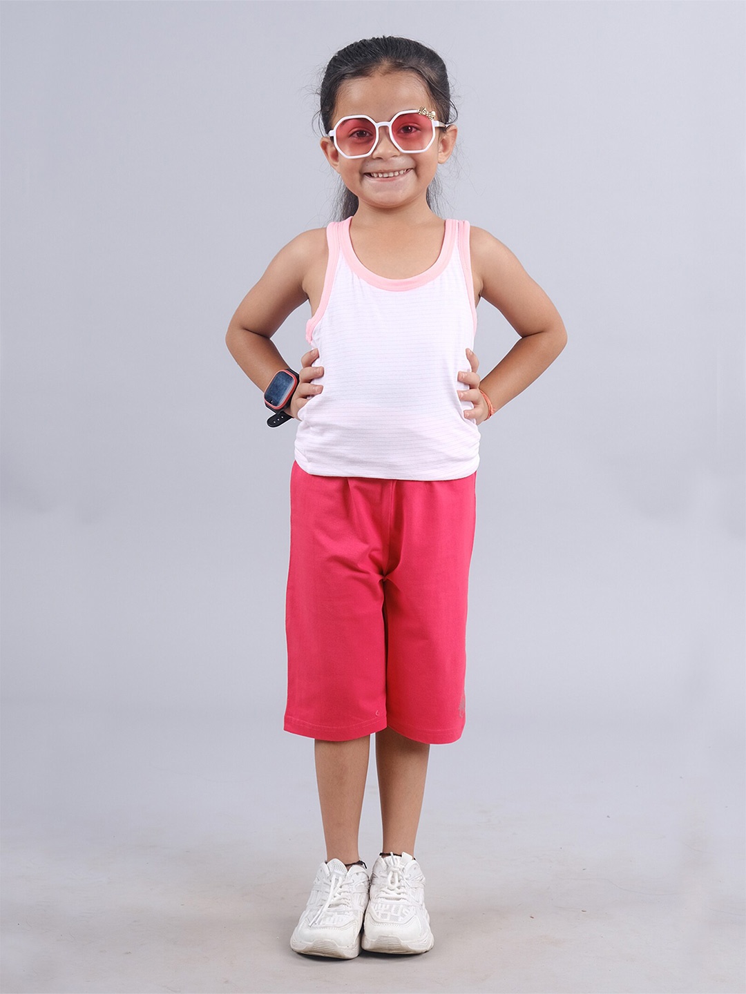 

KiddoPanti Girls Striped Top With Shorts, Pink