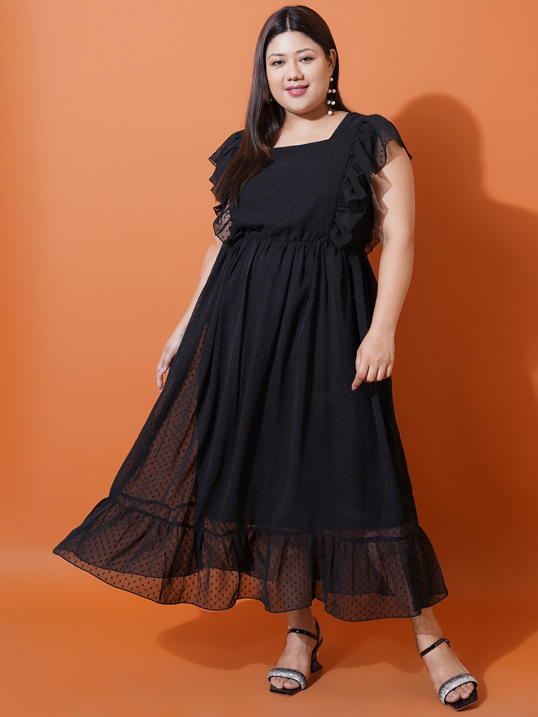 

U&F Beyond Ruffled Plus Size Maxi Fit and Flare Dress, Black