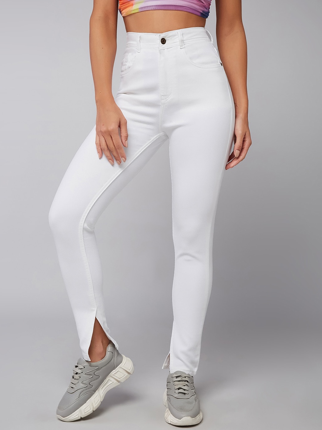

DOLCE CRUDO Women Skinny Fit Clean Look Mid Rise Stretchable Jeans, White