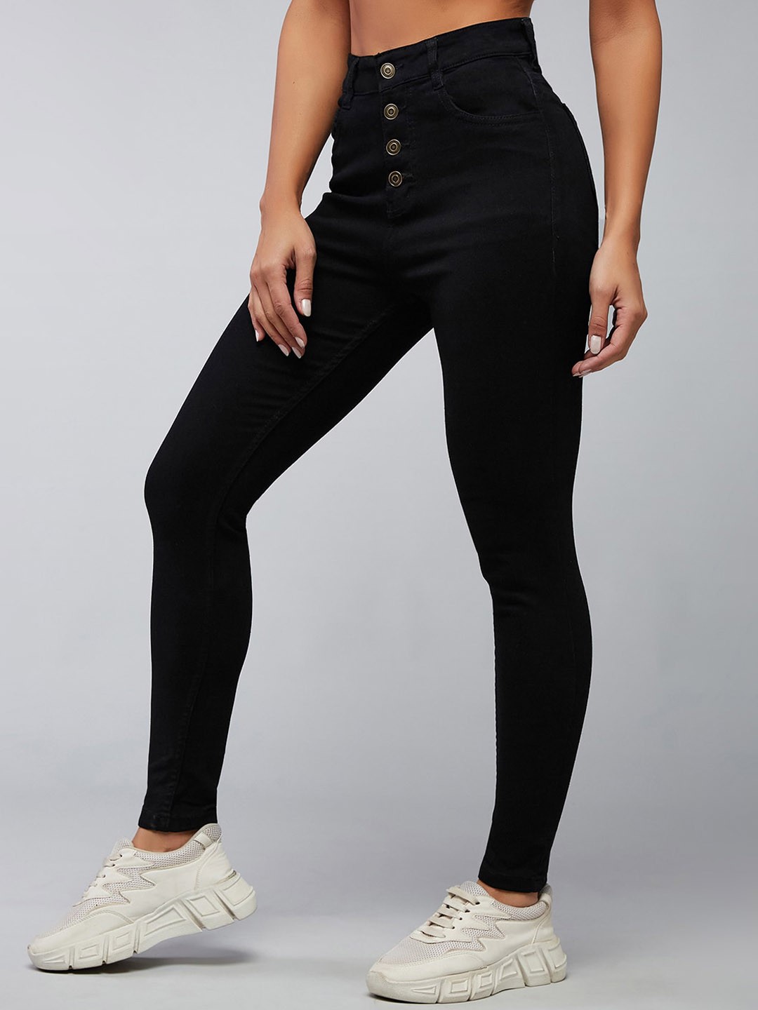 

DOLCE CRUDO Women Skinny Fit Clean Look High-Rise Stretchable Jeans, Black