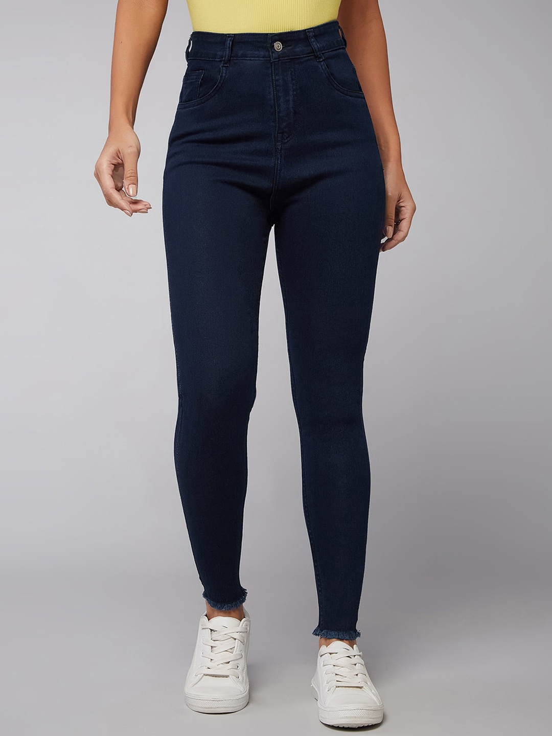 

DOLCE CRUDO Women Clean Look Skinny Fit High-Rise Stretchable Jeans, Navy blue