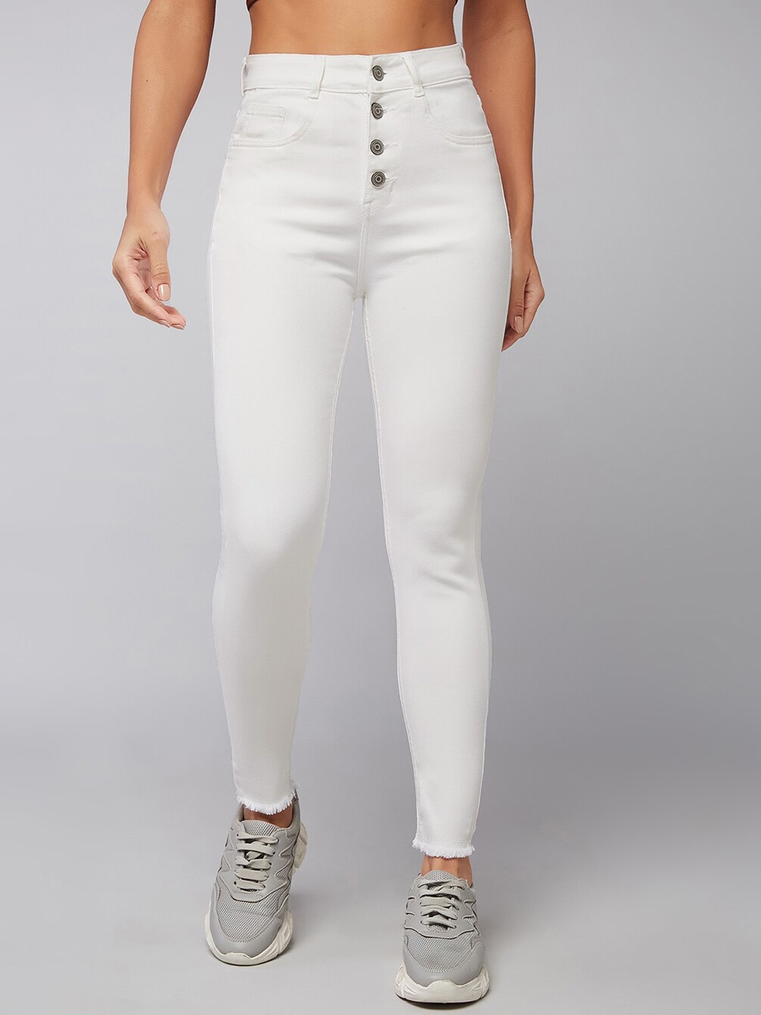 

DOLCE CRUDO Women White Skinny Fit Clean Look High-Rise Stretchable Jeans