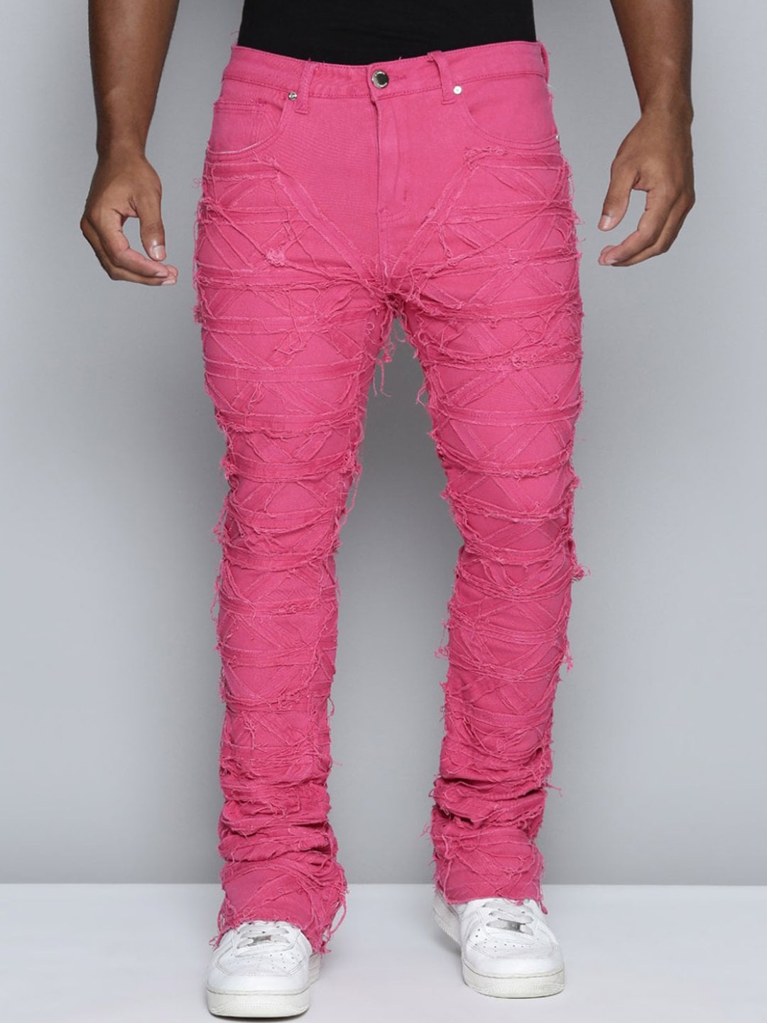 

WAIMEA Men Classic Bootcut Highly Distressed Stretchable Jeans, Pink