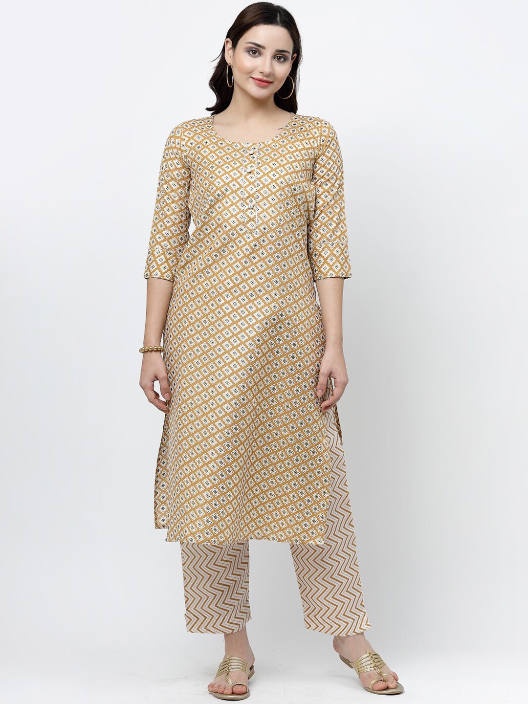 

ISHQY Ethnic Motifs Printed Regular Kurta with Trouser, Yellow