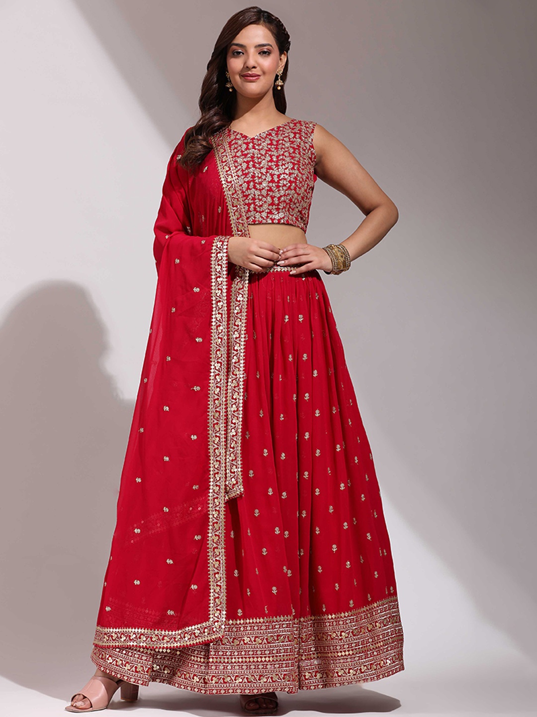 

Fabcartz Embellished Sequinned Semi-Stitched Lehenga & Unstitched Blouse With Dupatta, Pink