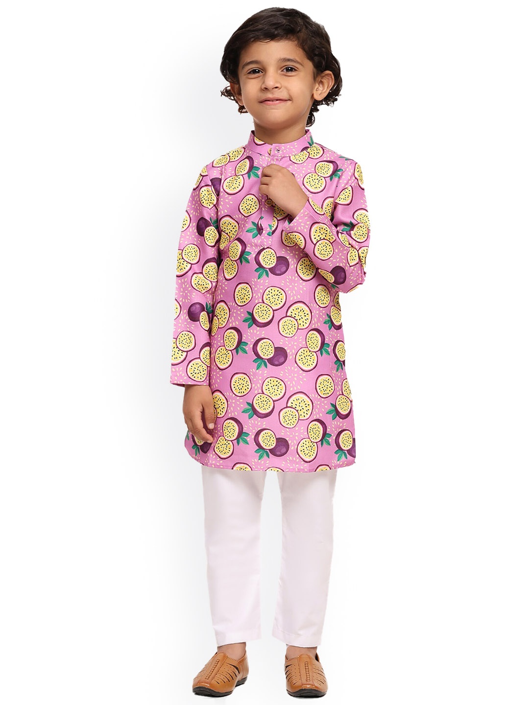 

BAESD Boys Quirky Printed Regular Linen Kurta With Pyjama, Lavender