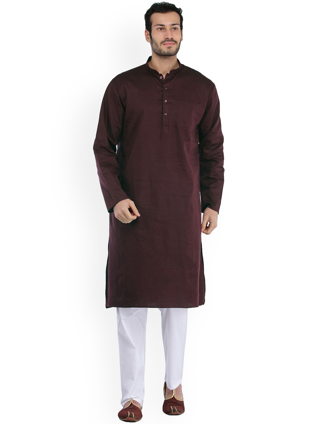 

Exotic India Pure Cotton Plain Casual Kurta with Pyjama Set, Purple