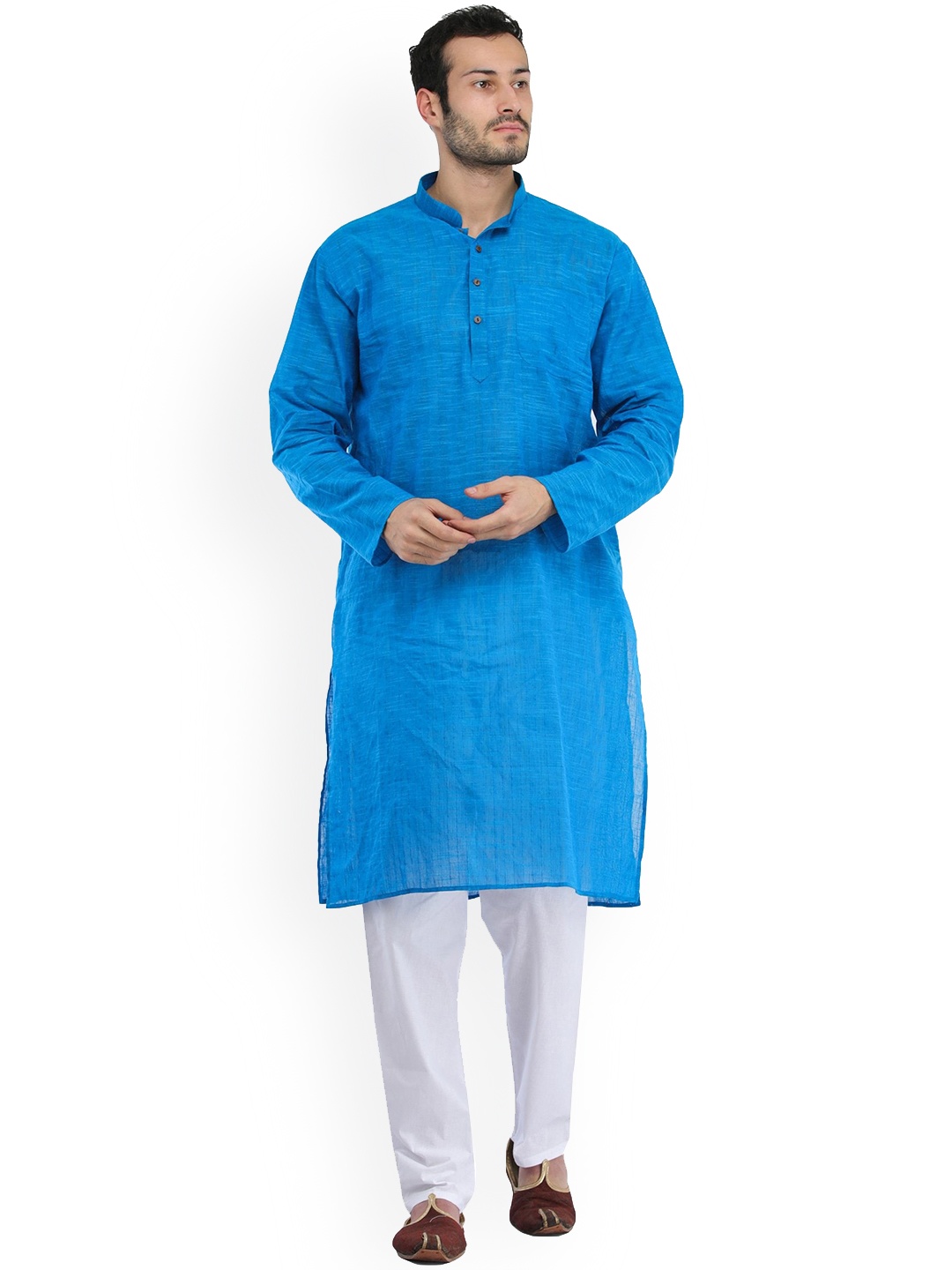 

Exotic India Pure Cotton Kurta Pajama Set, Blue