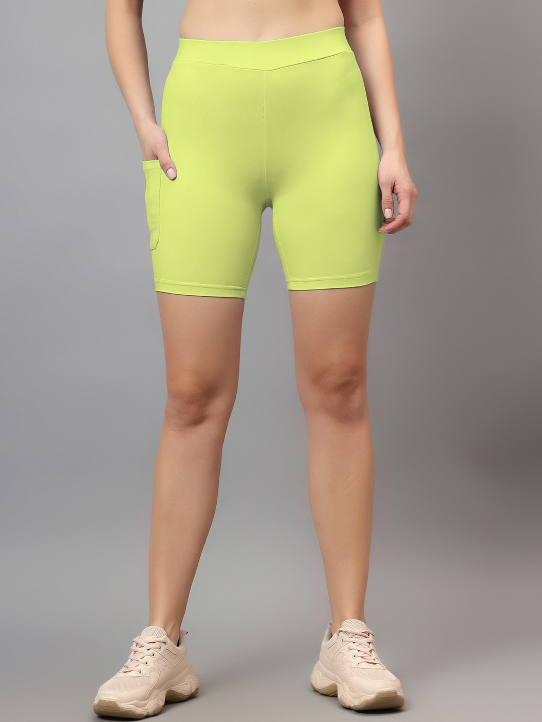 

DIAZ Women Skinny Fit Mid-Rise Cycling Sports Shorts, Yellow