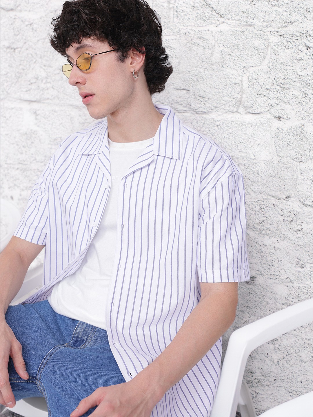 

Kook N Keech Cocktails & Sails Striped Relaxed Shirt, White