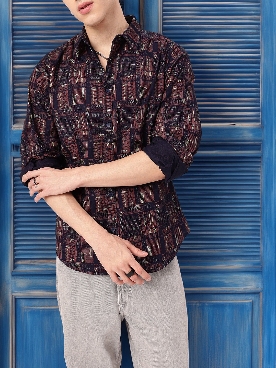 

Kook N Keech Effortless Toss Printed Shirt, Navy blue