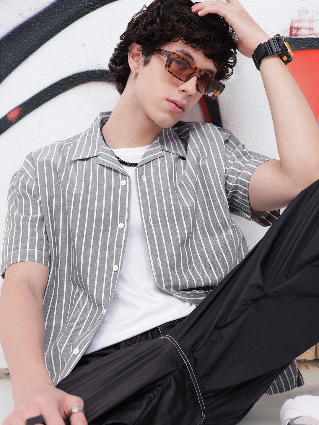

Kook N Keech Ultimate Grey Everyday Edgy Striped Oversized Shirt