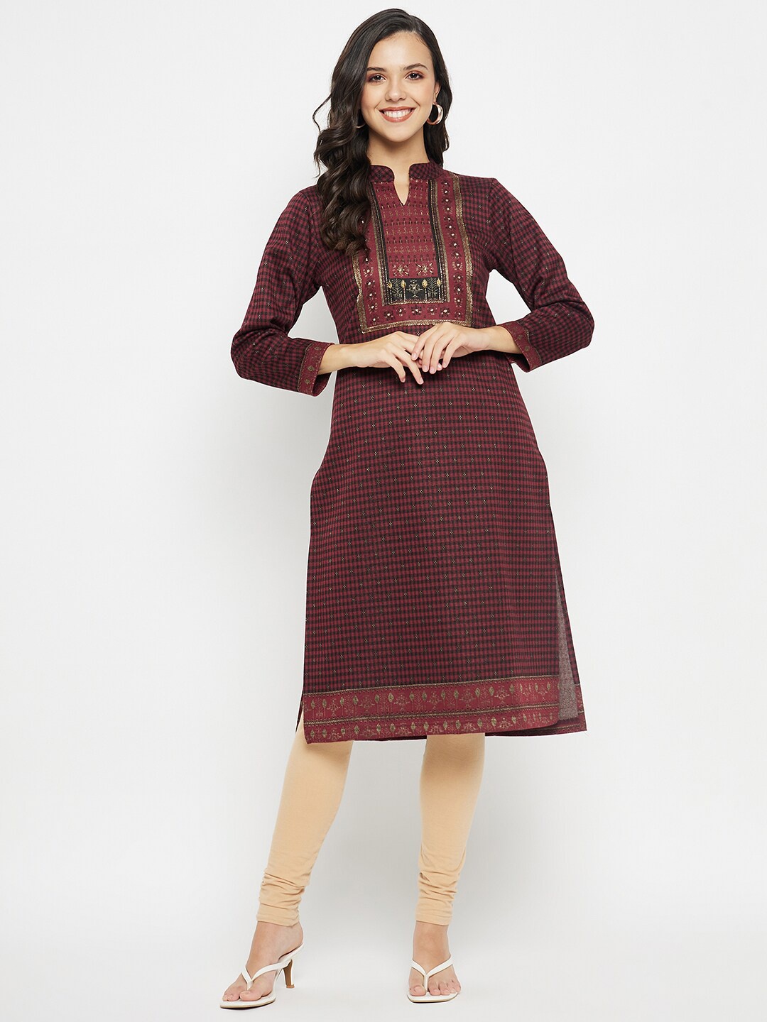 

TWIX Printed Mandarin Collar Straight Kurta, Maroon