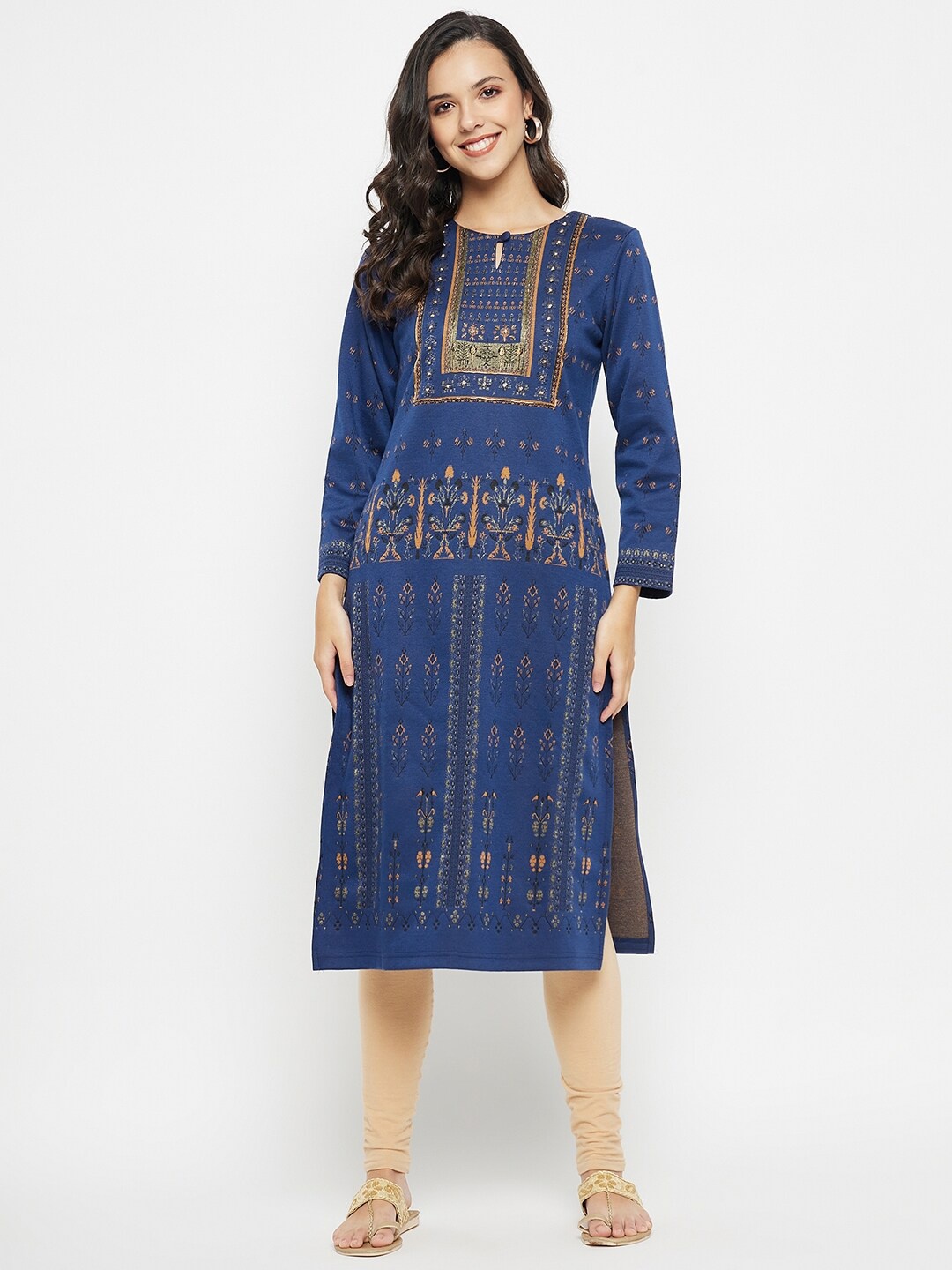 

TWIX Printed Keyhole Neck Straight Kurta, Blue