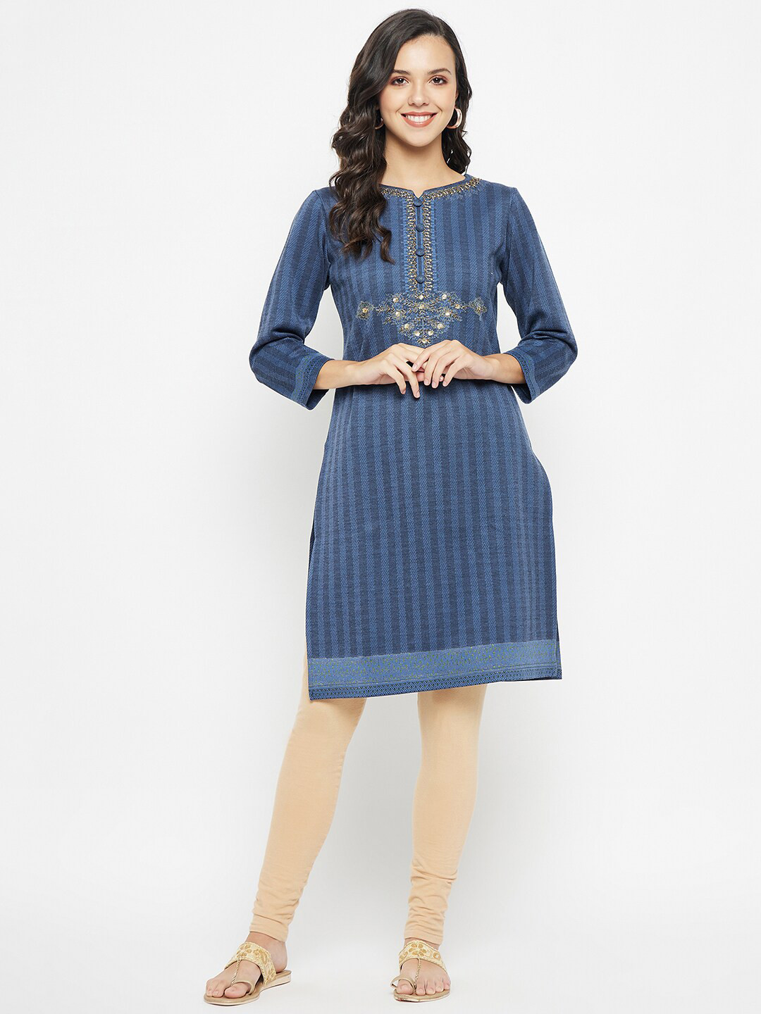 

TWIX Printed Round Neck Straight Kurta, Blue