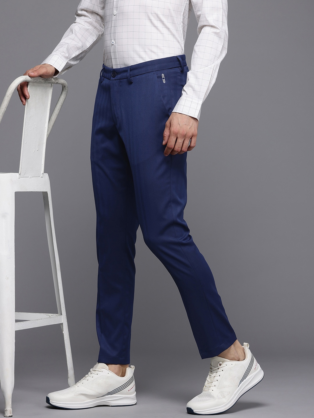

Louis Philippe Ath.Work Men Comfort Tapered Fit Smart Casual Trousers, Navy blue