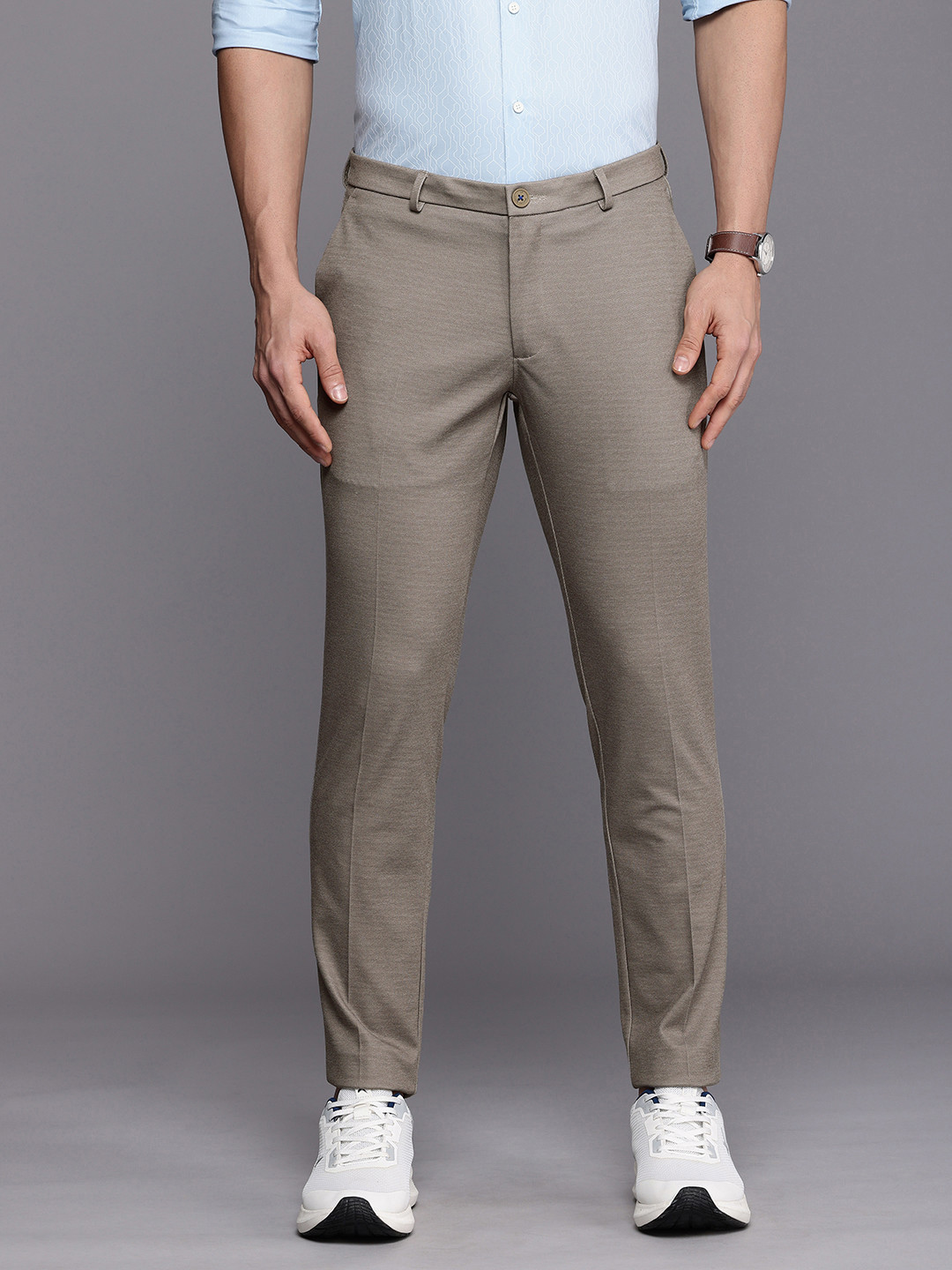 

Louis Philippe Ath.Work Textured Comfy Tapered Fit Smart Casual Trousers, Grey
