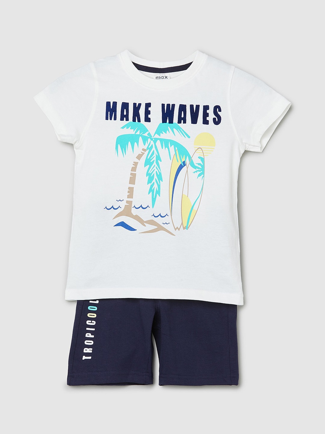 

max Boys Tropical Printed Pure Cotton T-shirt & Shorts, White