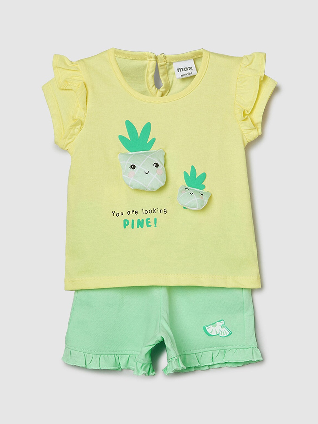 

max Infant Girls Printed Pure Cotton Top & Shorts, Yellow