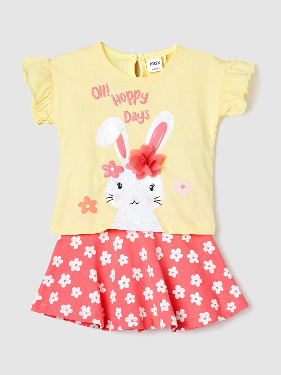 

max Infant Girls Printed Pure Cotton Top & Shorts, Yellow