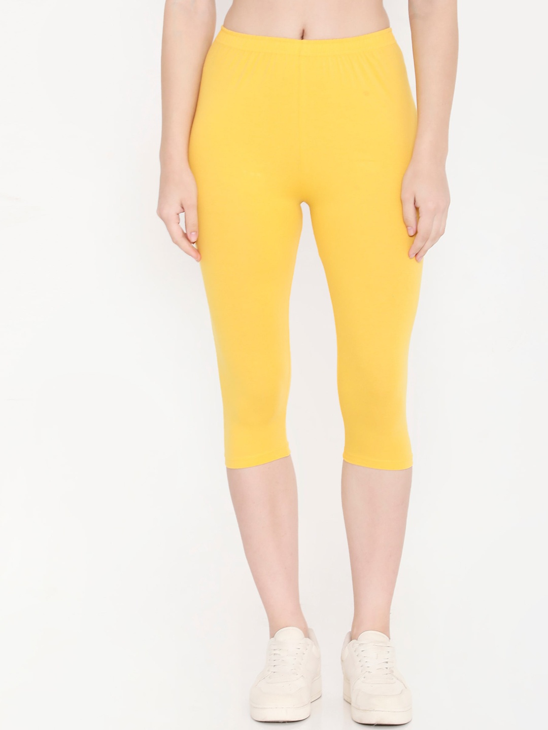 

Feelings Women Solid Slim Fit Cotton Capri, Yellow