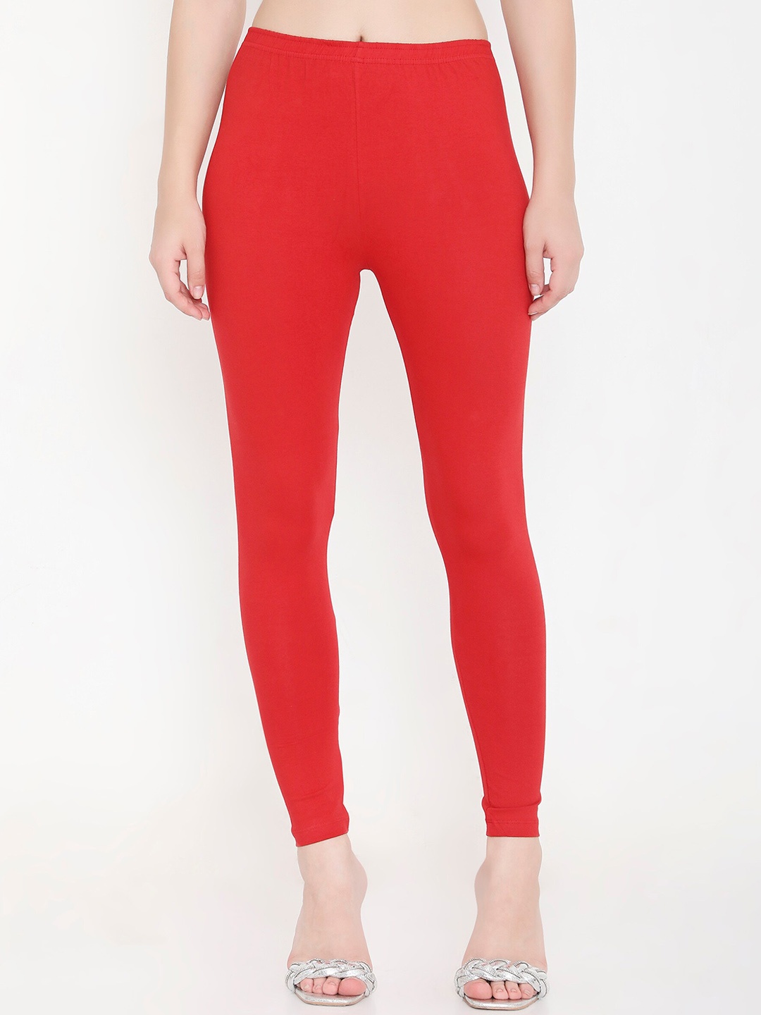 Feelings Slim Fit Cotton Ankle Length Leggings, Red