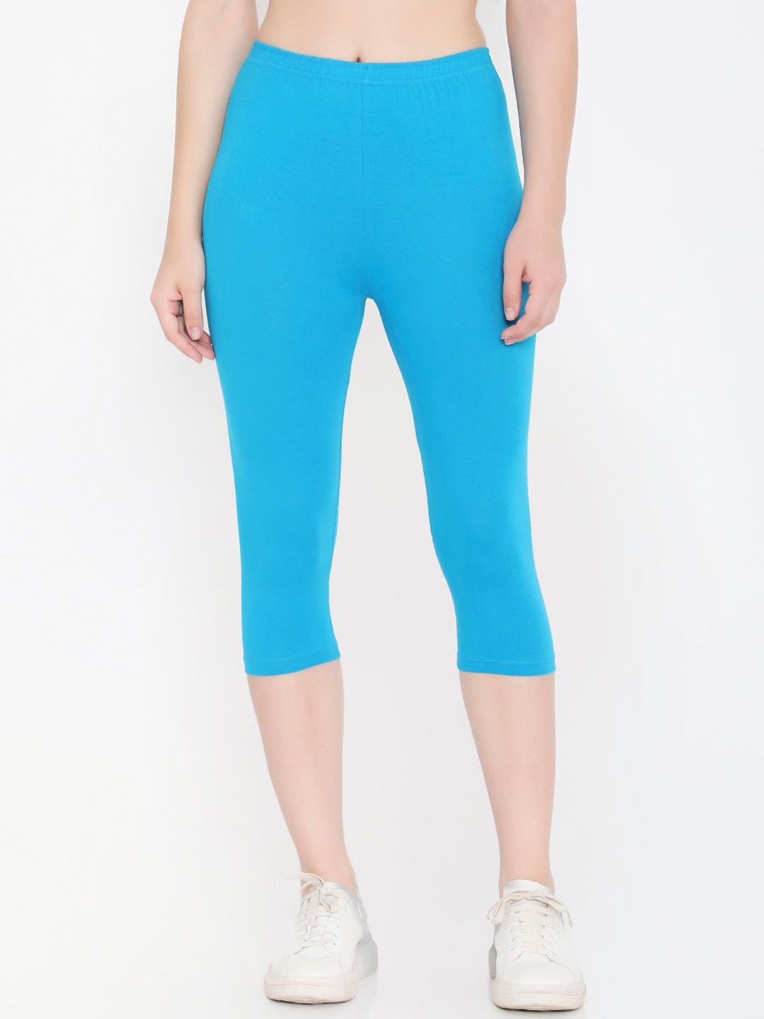 Feelings Plus Size Slim-Fit Cotton Mid-Rise Capri, Blue
