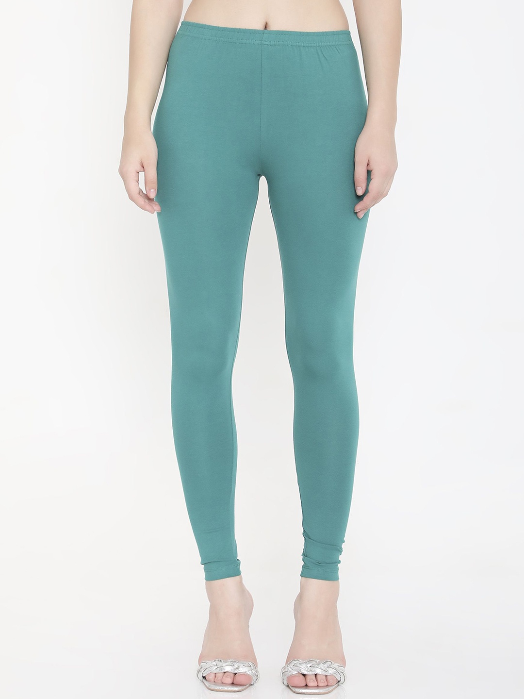 Feelings Slim Fit Cotton Ankle Length Leggings, Green