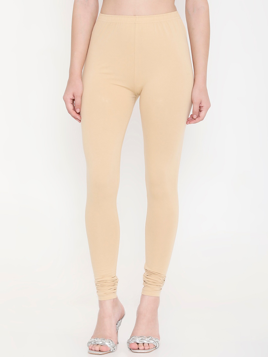 Feelings Slim Fit Cotton Churidar Leggings, Beige