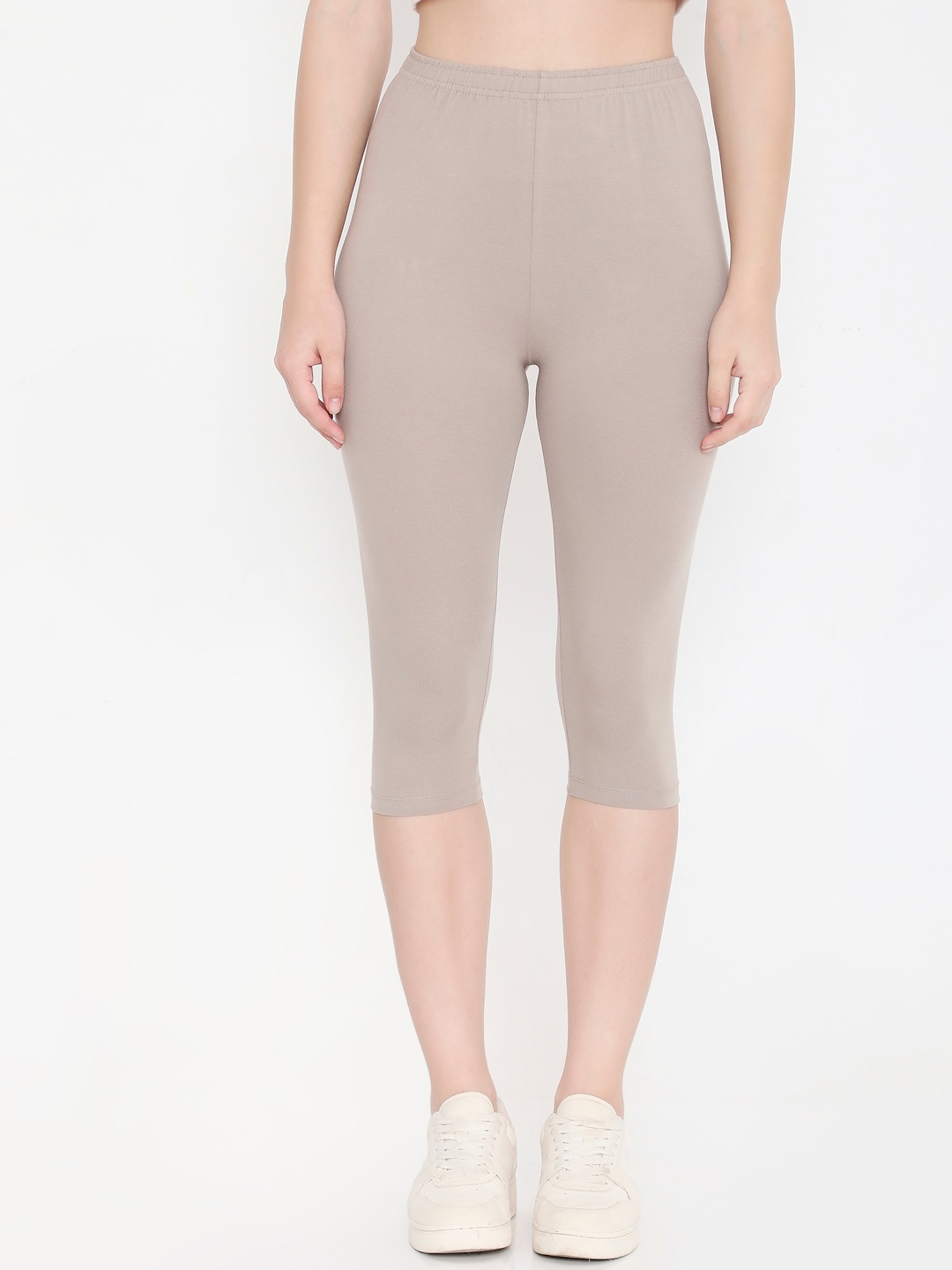 Feelings Plus Size Slim-Fit Cotton Mid-Rise Capri, Grey