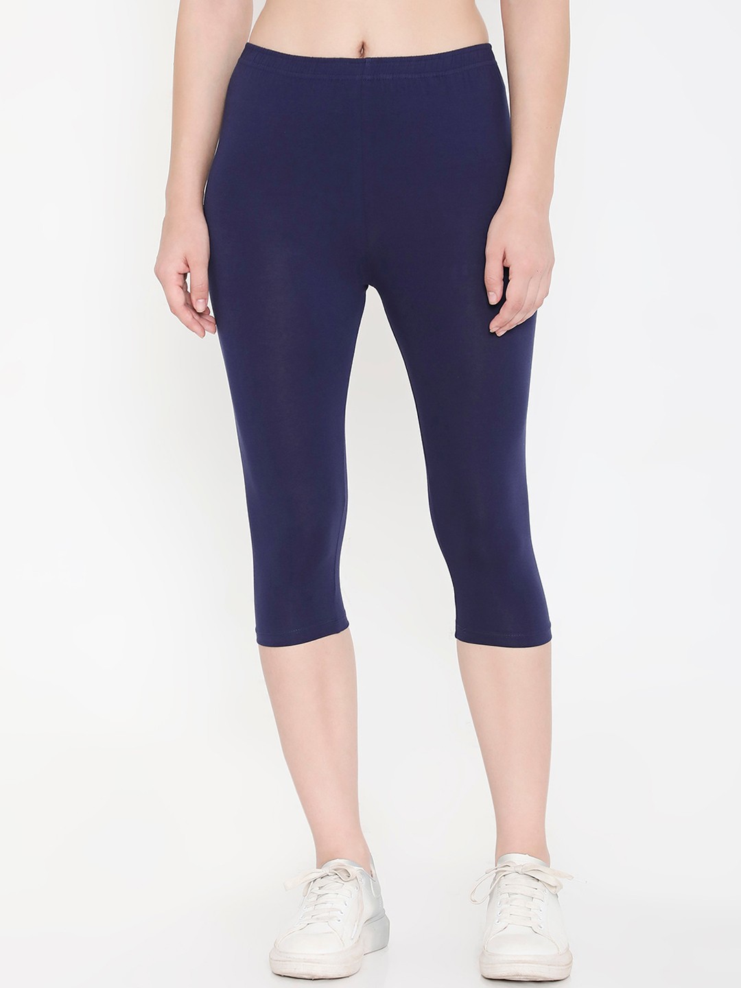 

Feelings Plus Size Slim-Fit Cotton Mid-Rise Capri, Navy blue