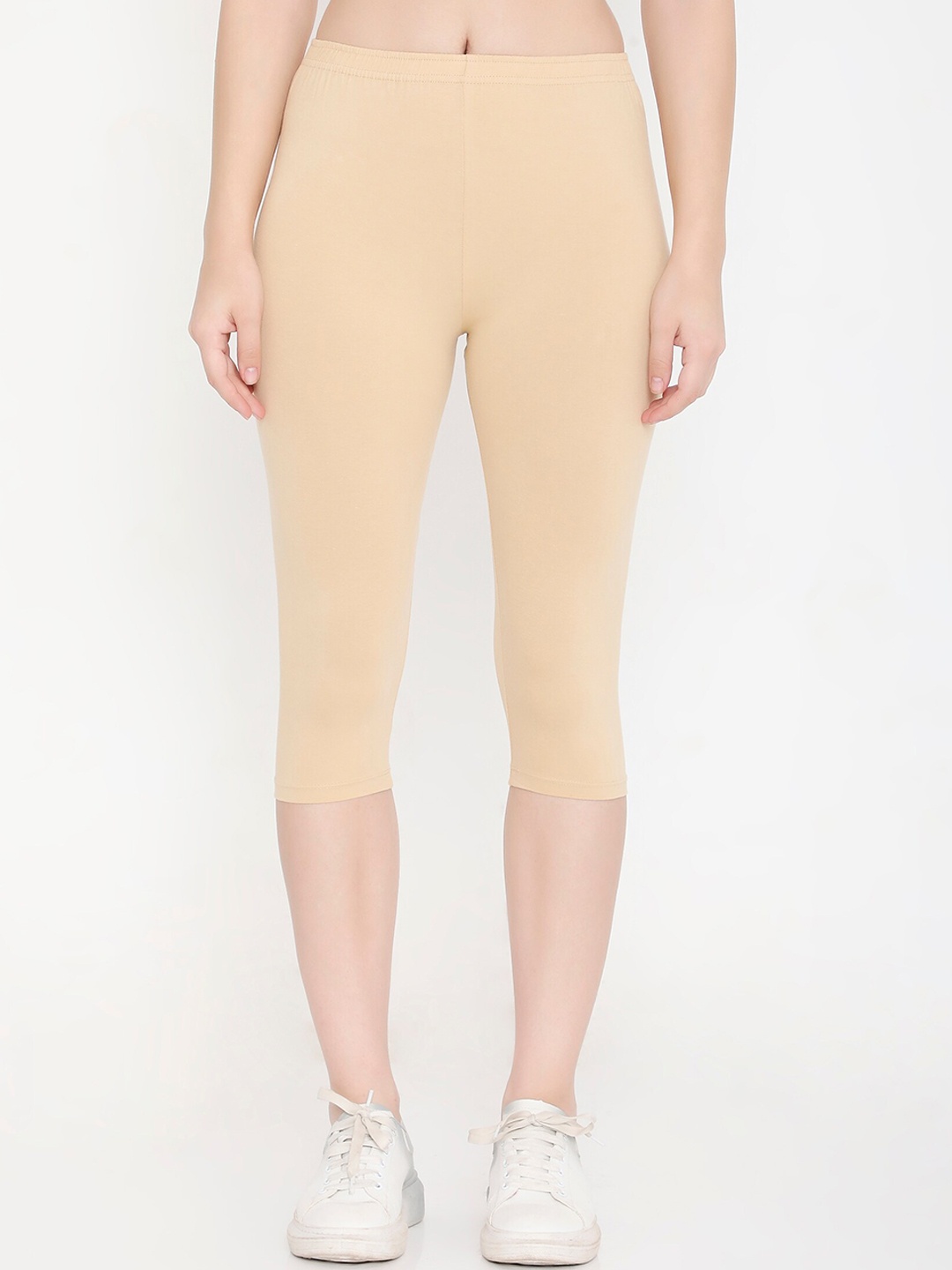 Feelings Slim-Fit Cotton Bio Wash Mid-Rise Capri, Nude