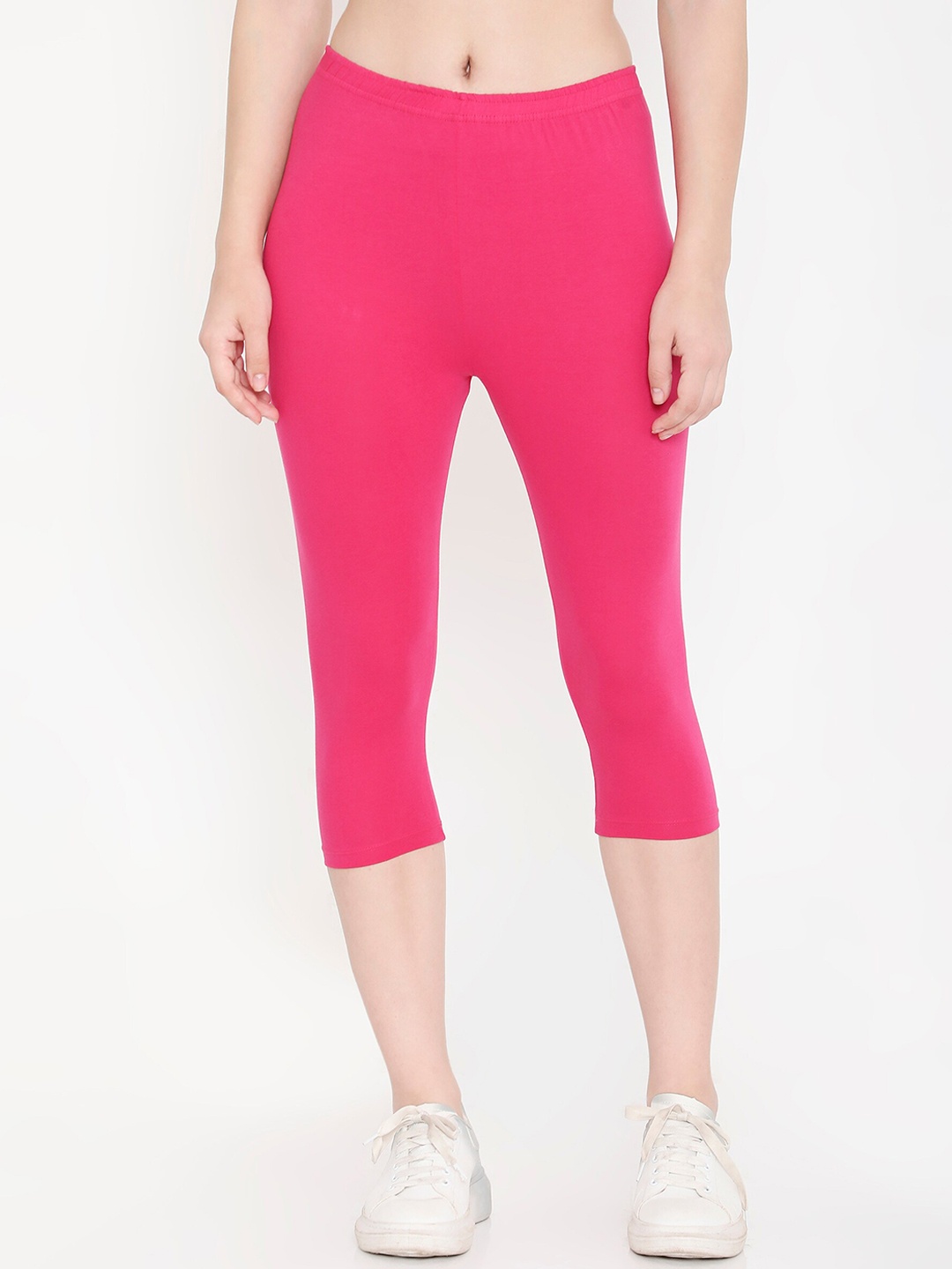 Feelings Plus Size Slim-Fit Cotton Mid-Rise Capri, Pink
