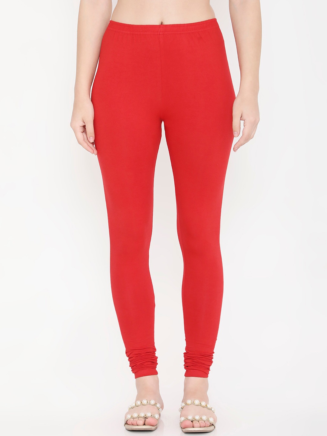 

Feelings Slim Fit Cotton Churidar Length Leggings, Red