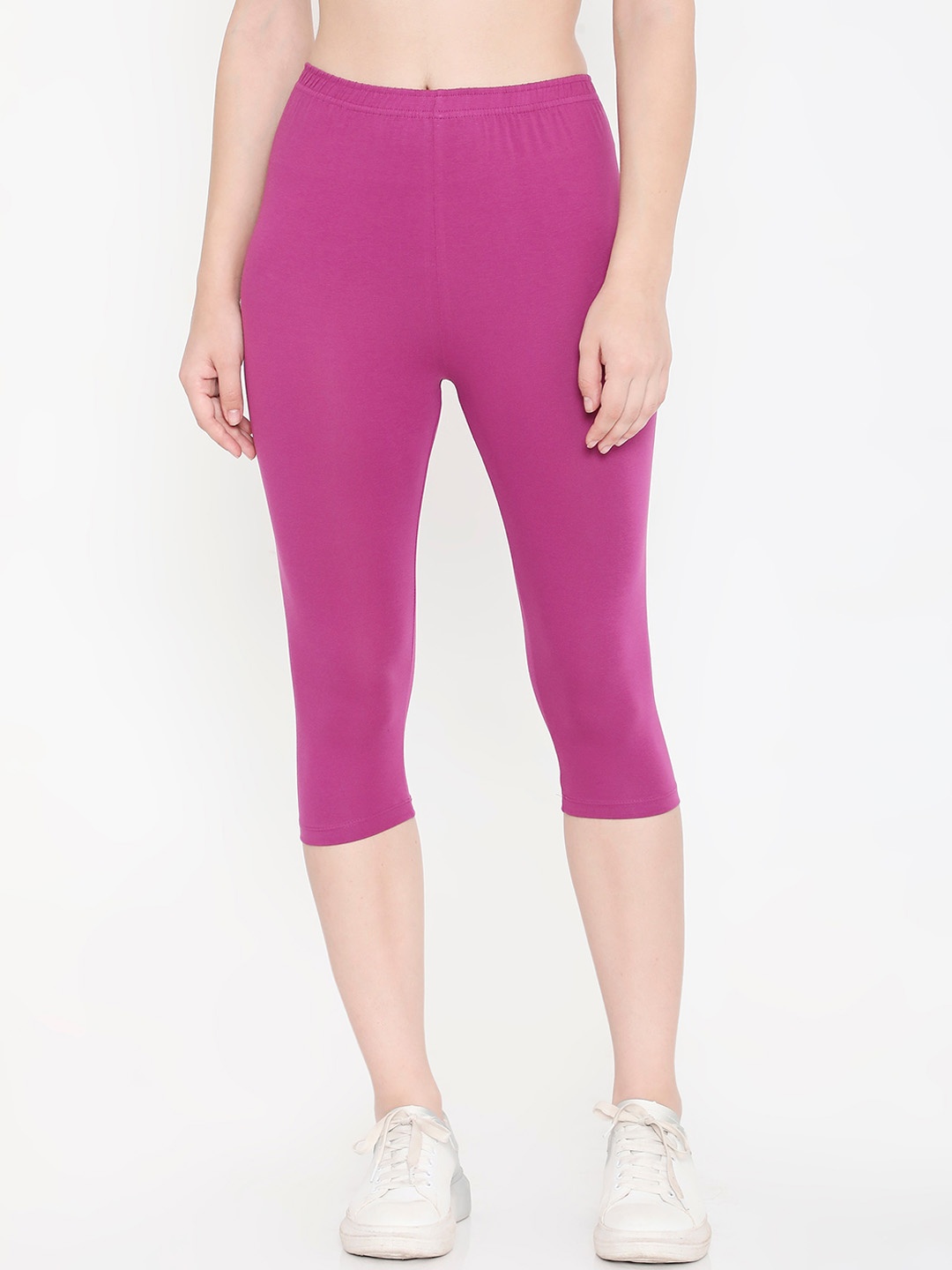 Feelings Plus Size Slim-Fit Cotton Mid-Rise Capri, Purple