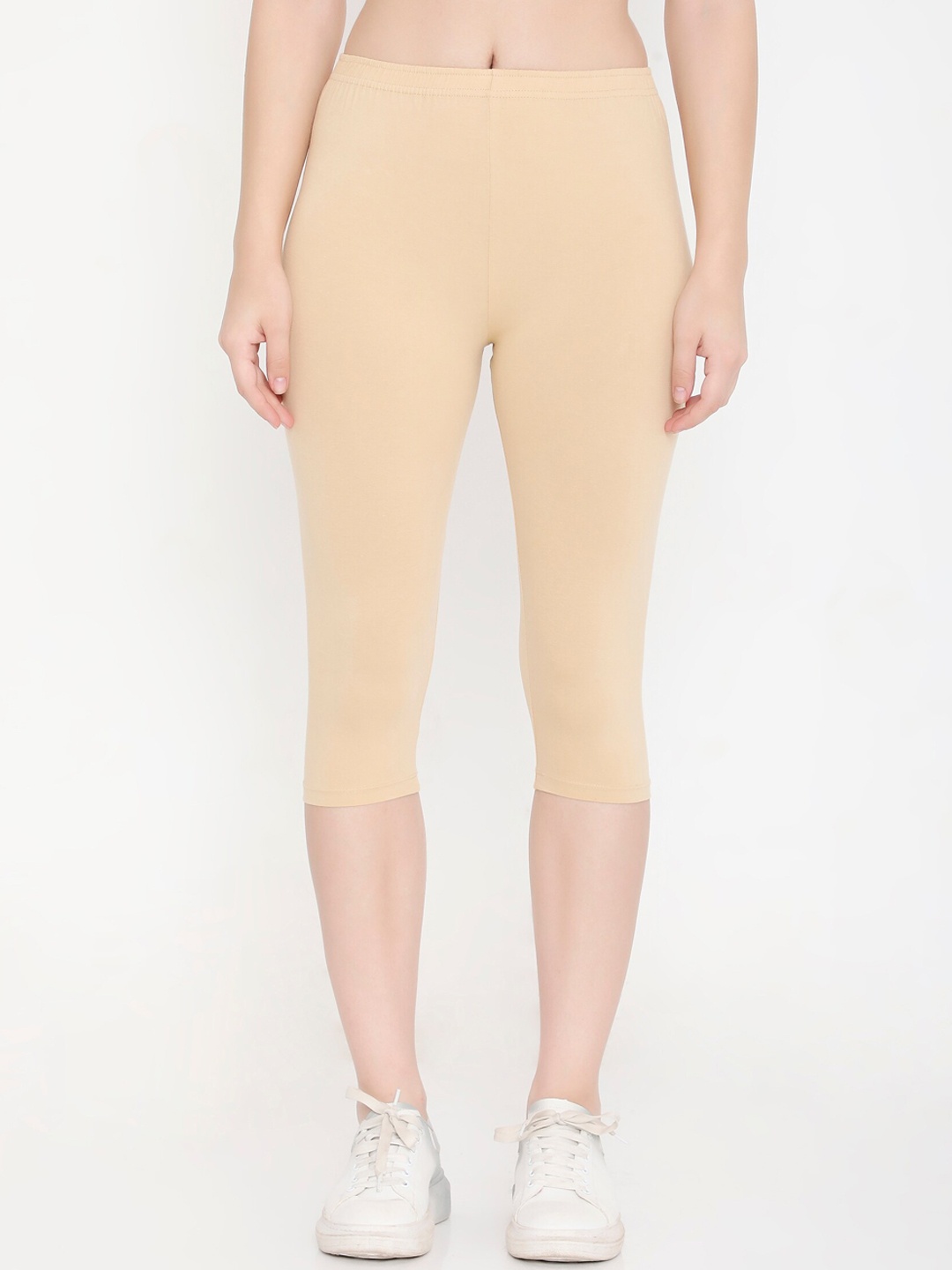 Feelings Women Solid Slim Fit Cotton Capri, Nude