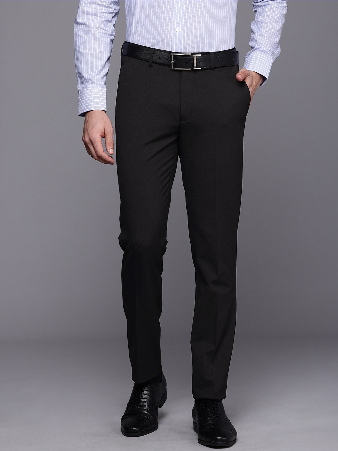 

Louis Philippe Men Super Slim Fit Formal Trousers, Black