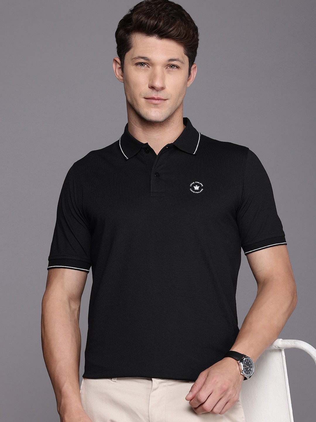 

Louis Philippe Polo Collar Casual T-shirt, Black