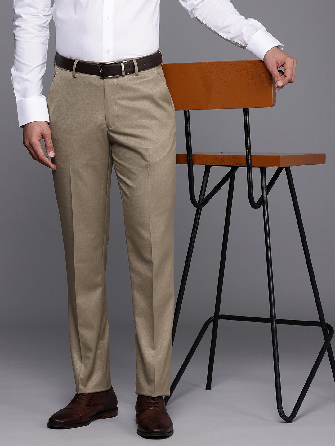 

Louis Philippe Men Slim Fit Formal Trousers, Beige