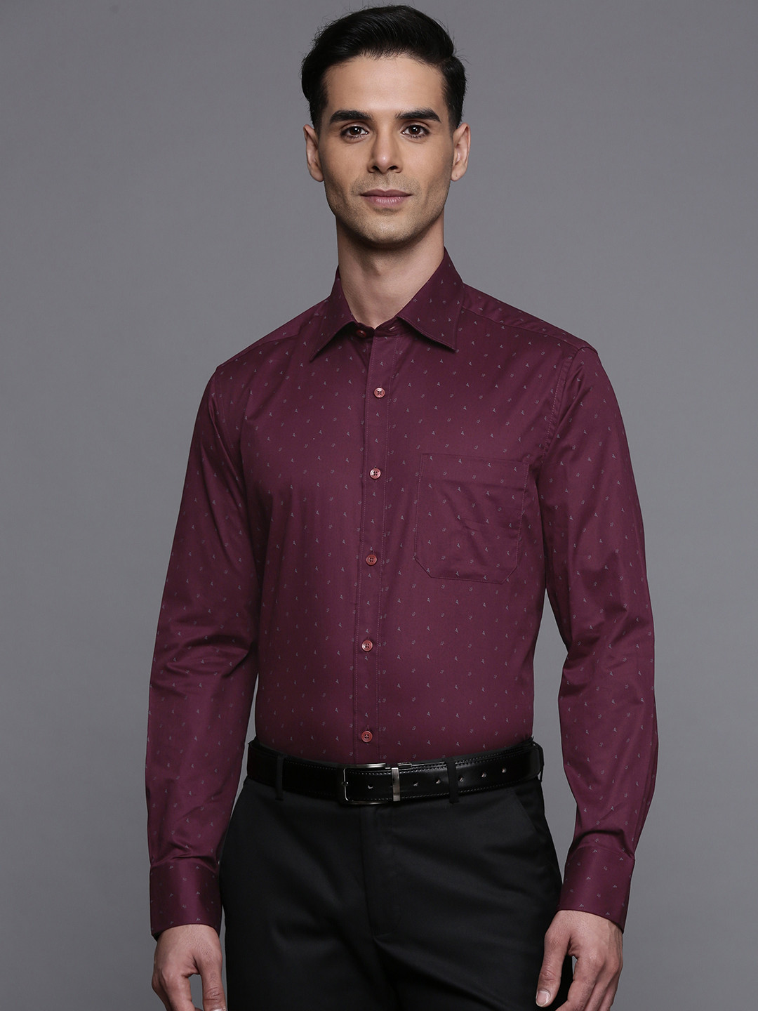 

Louis Philippe Classic Fit Printed Pure Cotton Formal Shirt, Maroon