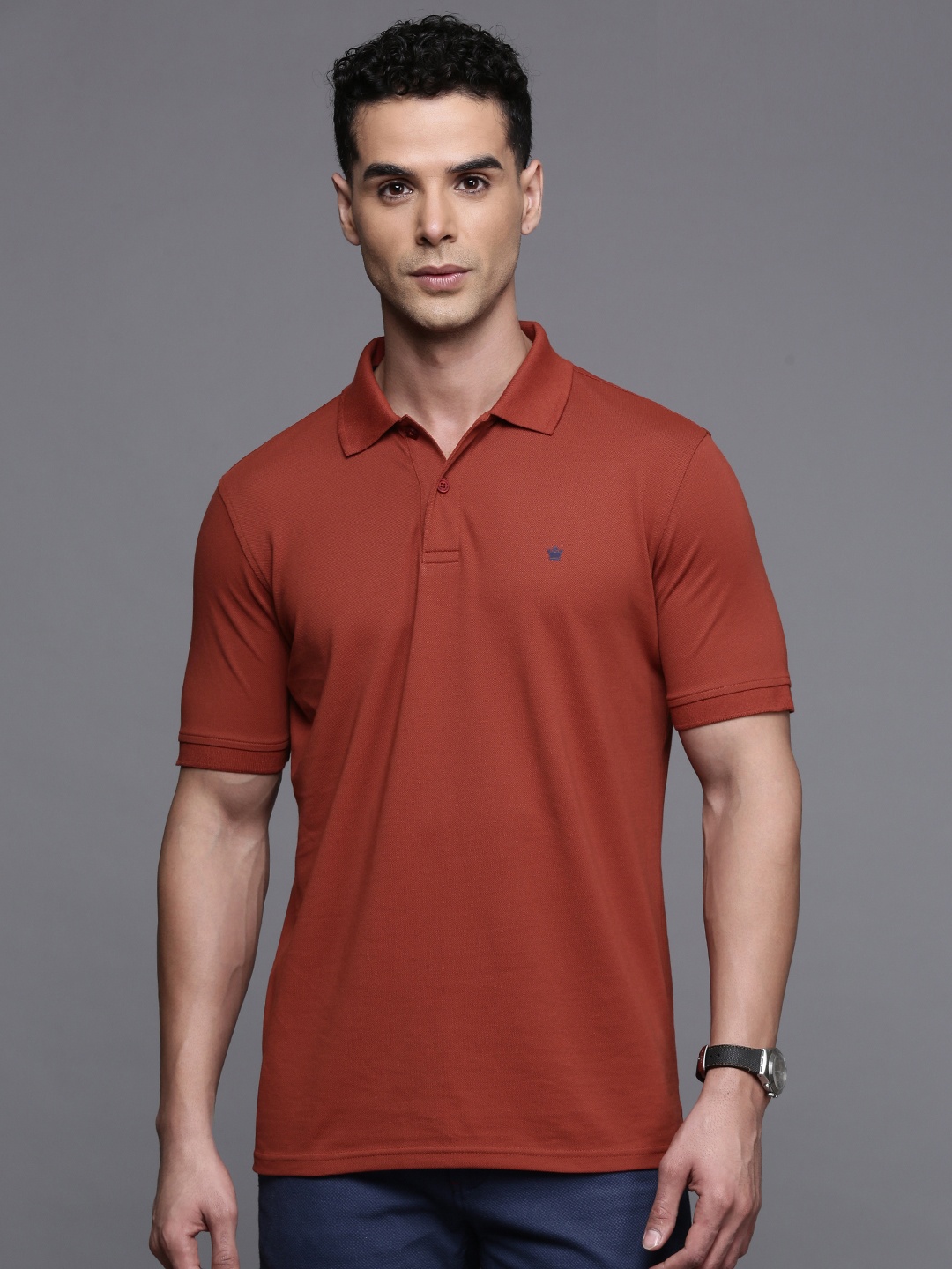 

Louis Philippe Solid Polo Collar Casual T-shirt, Rust