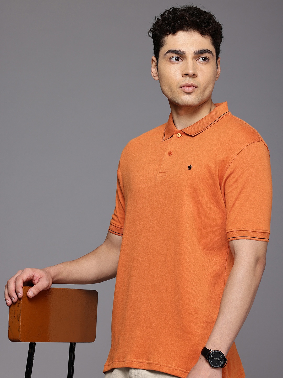 

Louis Philippe Men Polo Collar T-shirt, Rust