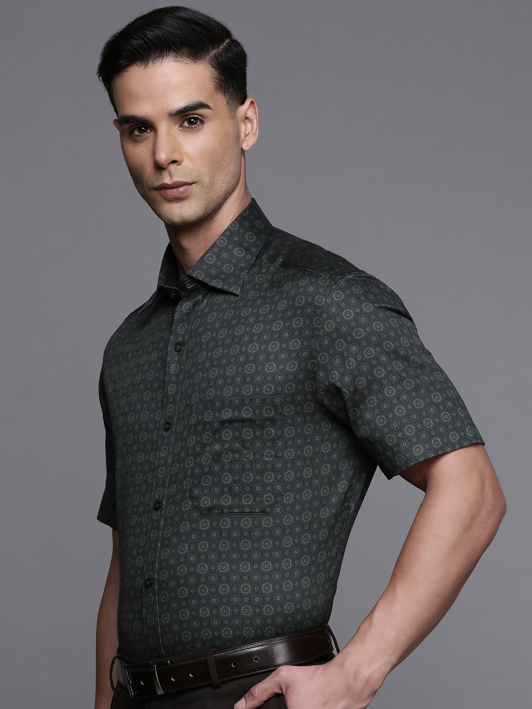 

Louis Philippe Classic Fit Printed Pure Cotton Formal Shirt, Charcoal