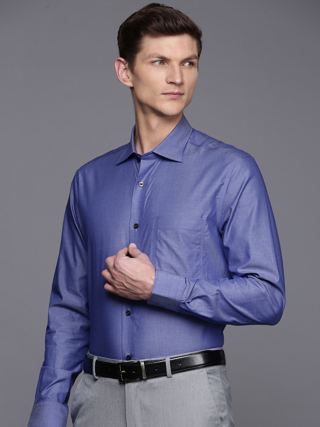 

Louis Philippe Men Classic Fit Pure Cotton Formal Shirt, Blue