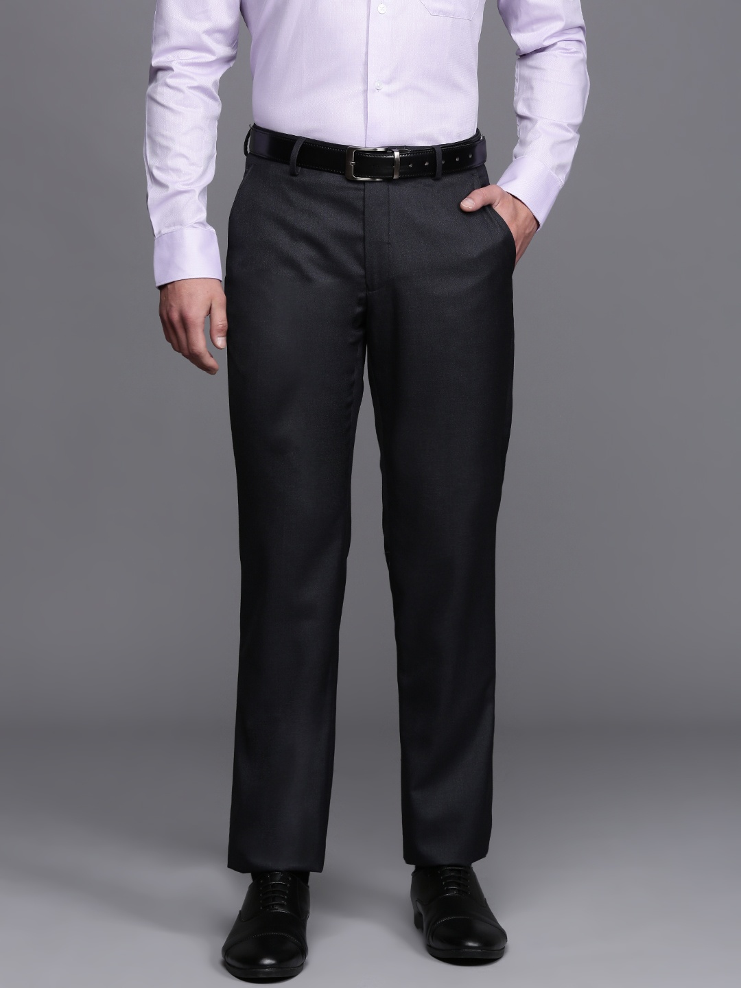 

Louis Philippe Men Solid Formal Trousers, Charcoal