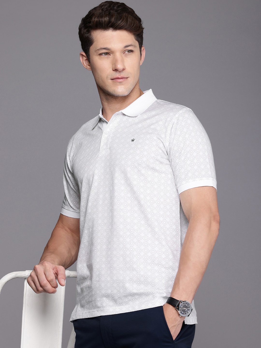 

Louis Philippe Printed Polo Collar Pure Cotton Casual T-shirt, White