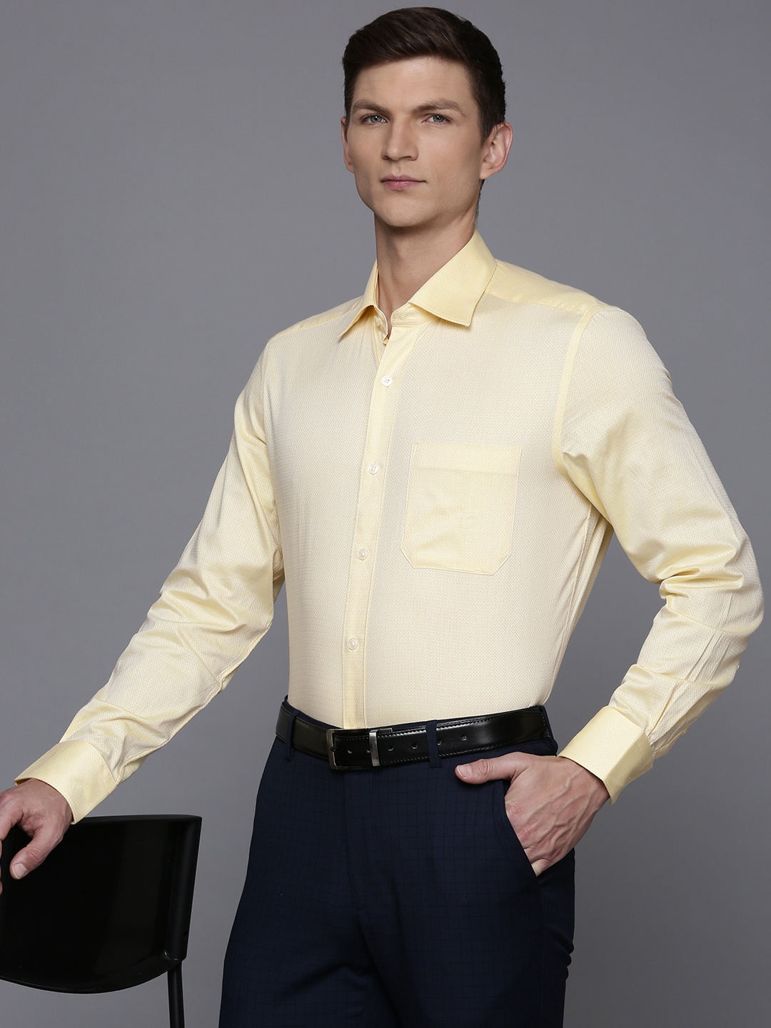 

Louis Philippe Pure Cotton Self Design Classic Fit Textured Formal Shirt, Yellow