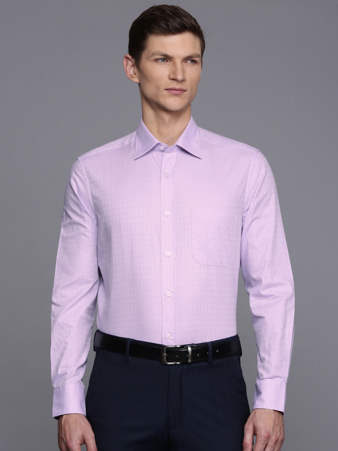 

Louis Philippe Pure Cotton Self Design Textured Classic Formal Shirt, Purple