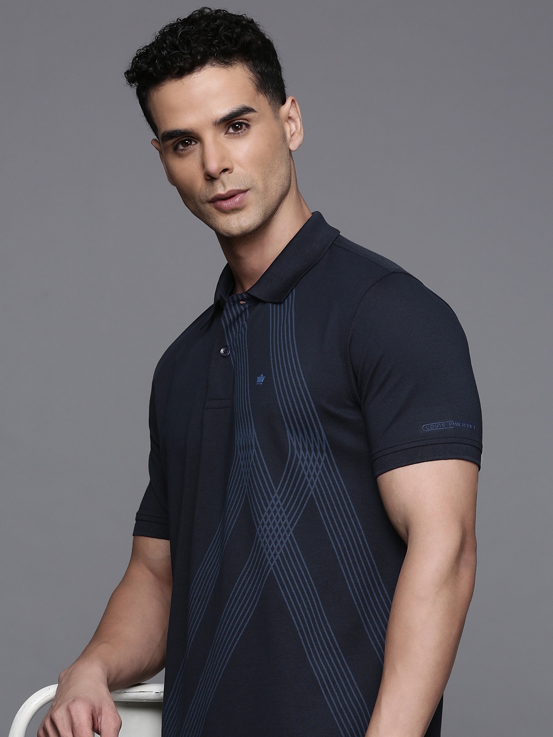 

Louis Philippe Geometric Printed Polo Collar T-shirt, Navy blue
